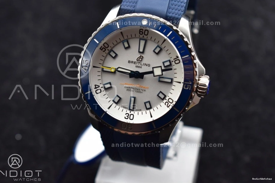Cozy White Rubber on 1:1 Best BLSF Automatic SuperOcean 42 Dial A Blue Strap 1162 SS Edition 0517